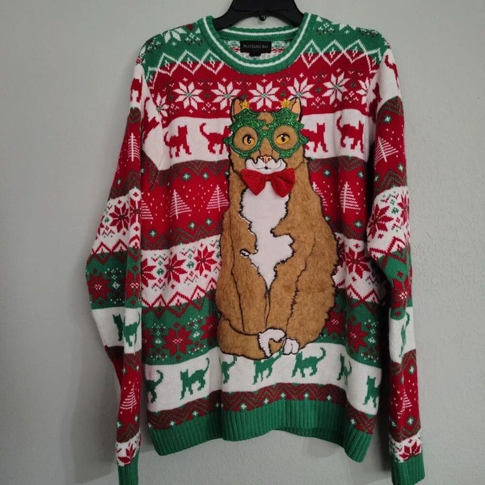 Cat with glasses ugly Christmas sweater